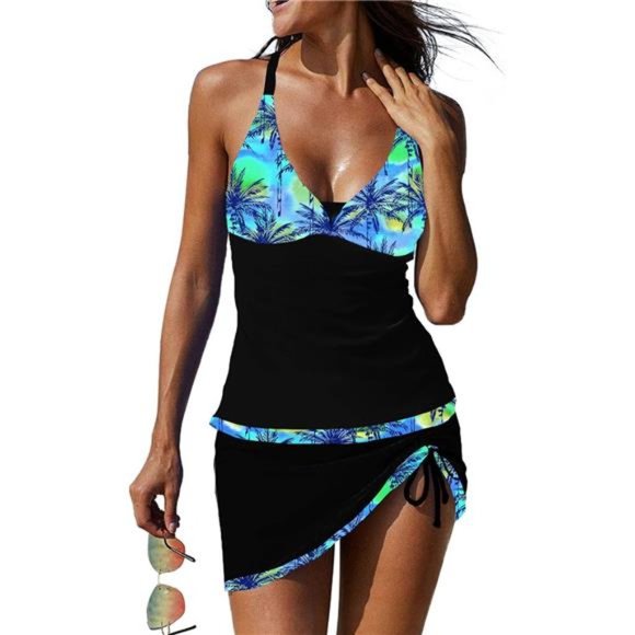 REKITA Sexy Tankini Swimsuits with Skirt 2 Piece Swimwear For Women - Picture 1 of 6